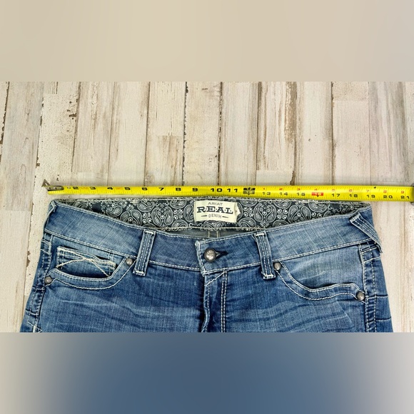 Ariat Real Jeans Womens 33R Blue Medium Wash Mid Rise Embroidered Denim - Picture 7 of 12